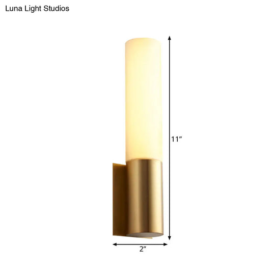 Gold Finish Acrylic Indoor Wall Sconce With Simplicity Design - 1 Bulb Cylinder Surface Mount