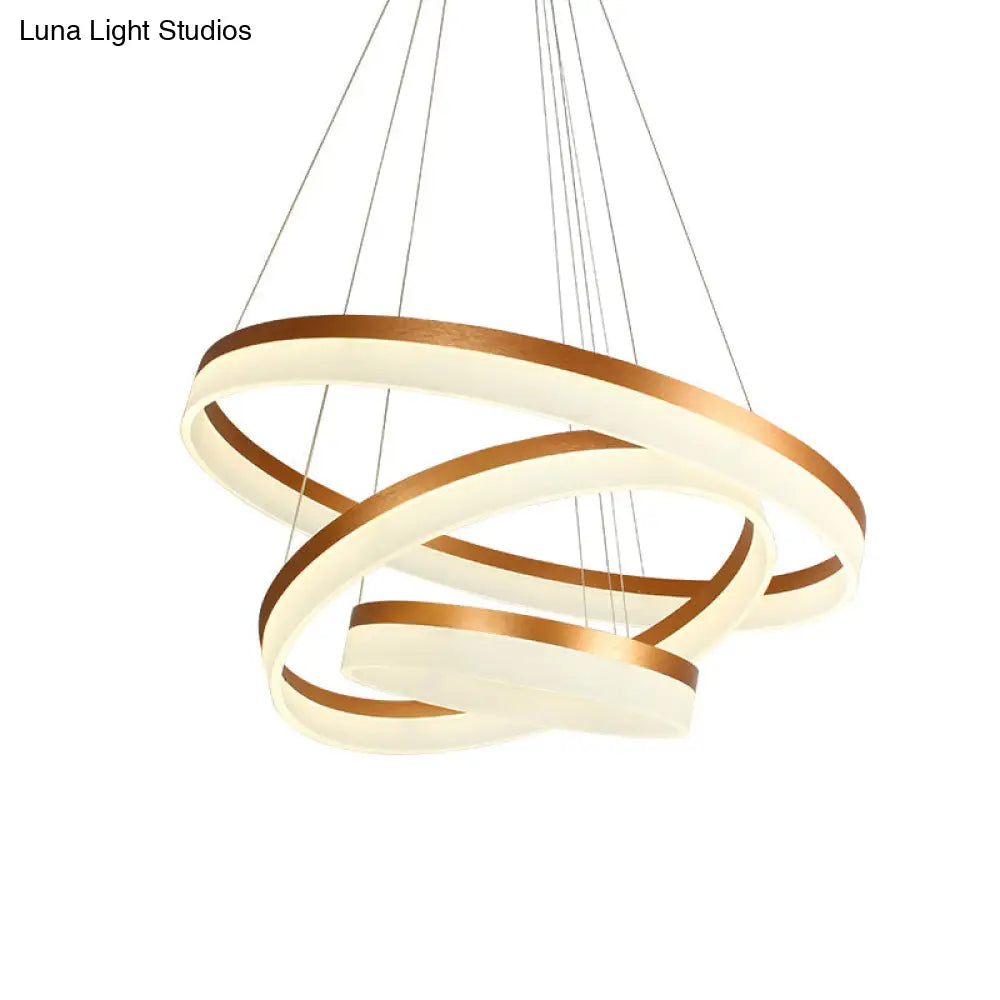 Gold Finish Led Acrylic Loop Ceiling Chandelier - Simple Style & Hanging Light For Dining Room