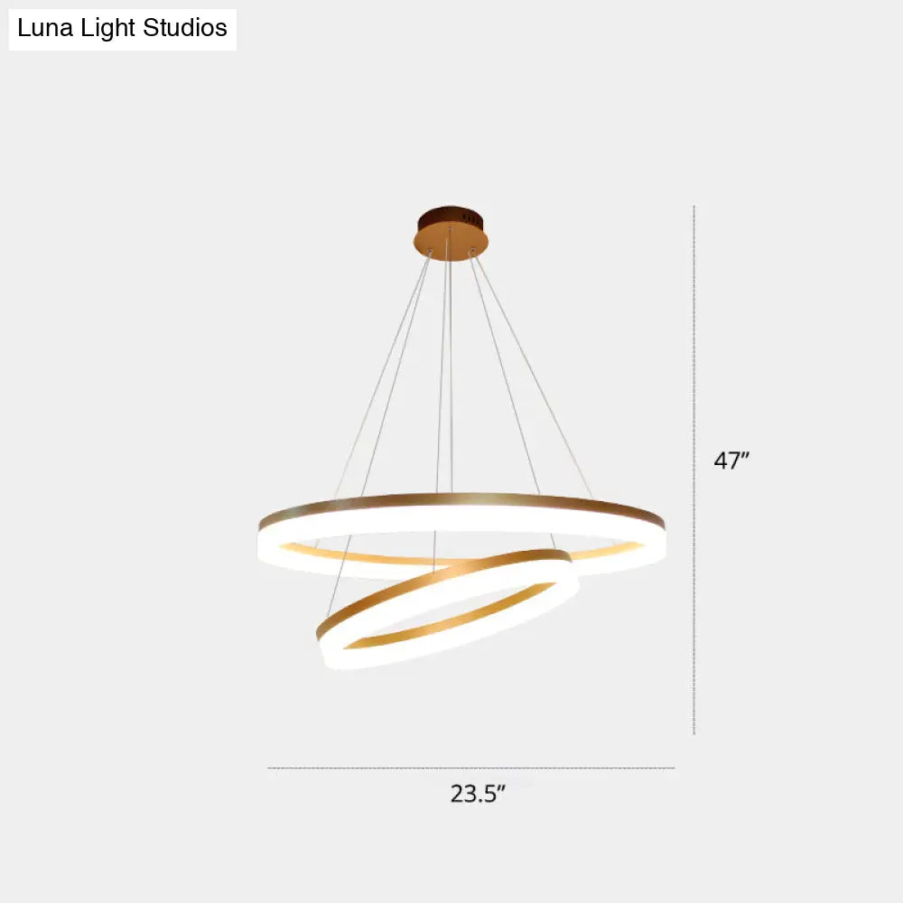 Gold Finish Acrylic Loop Led Ceiling Chandelier - Elegant Hanging Light For Dining Room 2 / White