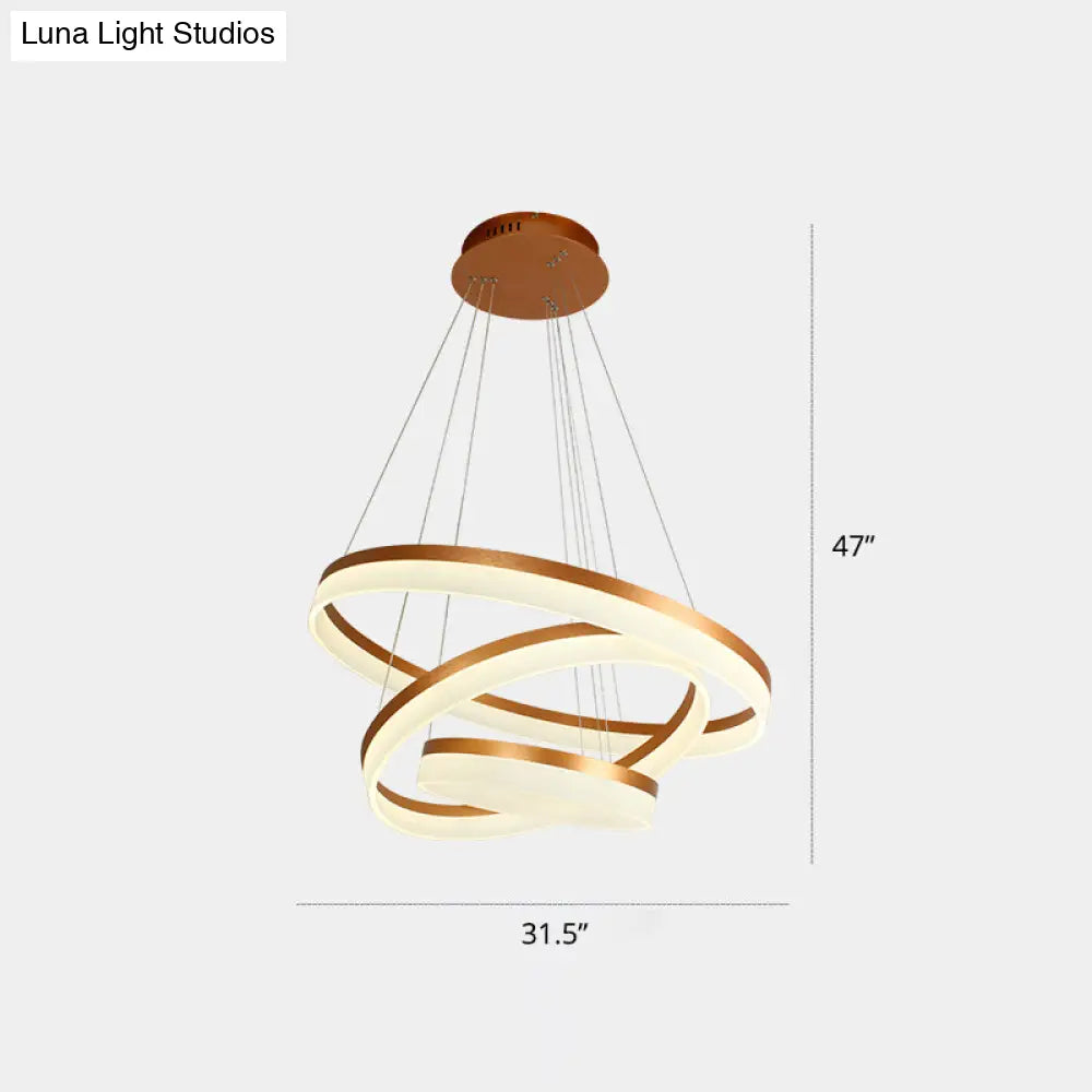 Gold Finish Acrylic Loop Led Ceiling Chandelier - Elegant Hanging Light For Dining Room 3 / Remote