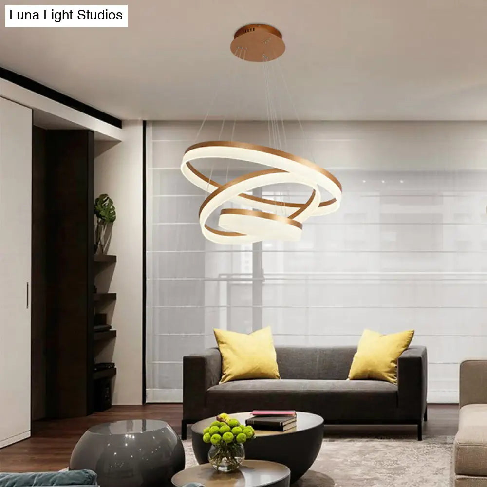 Gold Finish Led Acrylic Loop Ceiling Chandelier - Simple Style & Hanging Light For Dining Room