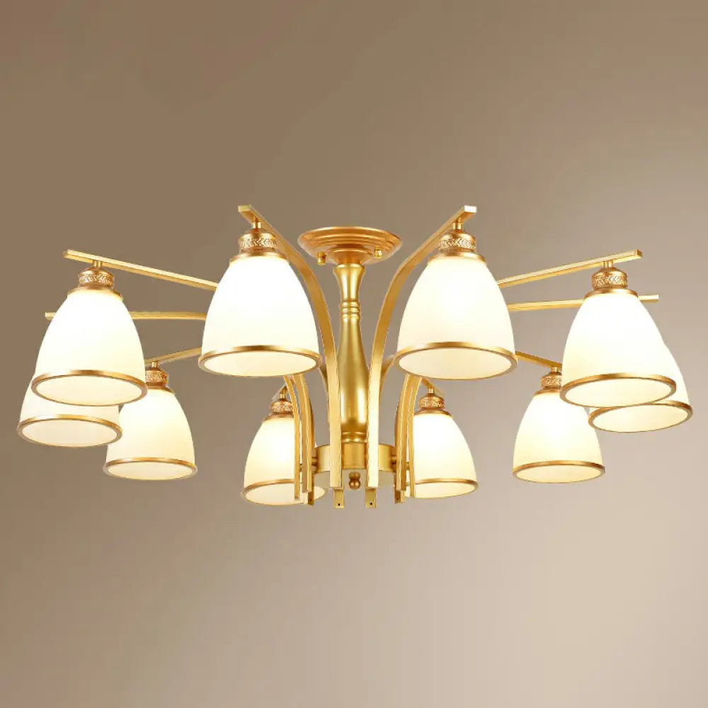 Gold Finish Bell Chandelier With Opal Glass Ceiling Mounted Light For Traditional Bedroom Décor 10 /