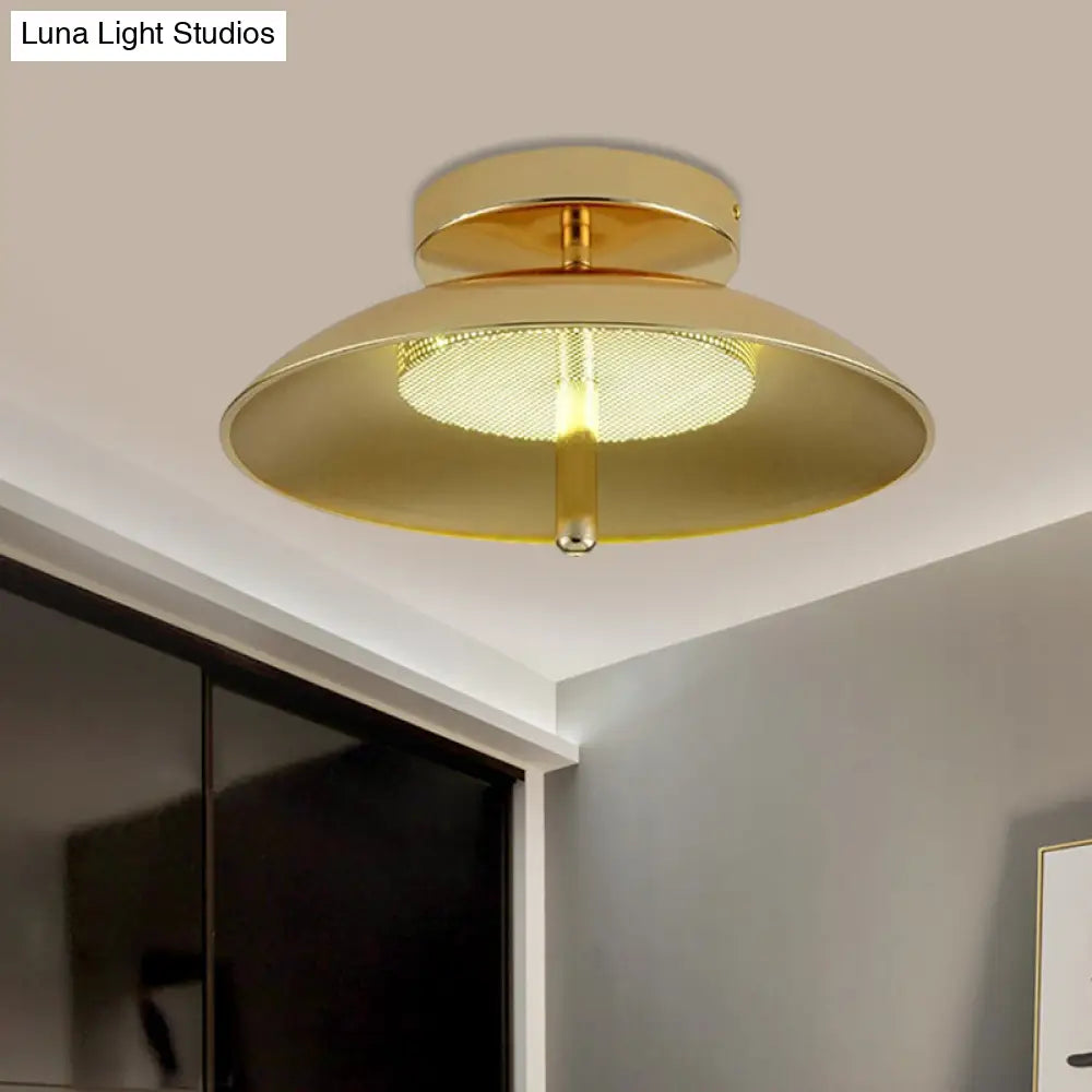 Gold Finish Bowl Flushmount Led Ceiling Light Fixture - Stylish Postmodern Iron Lamp