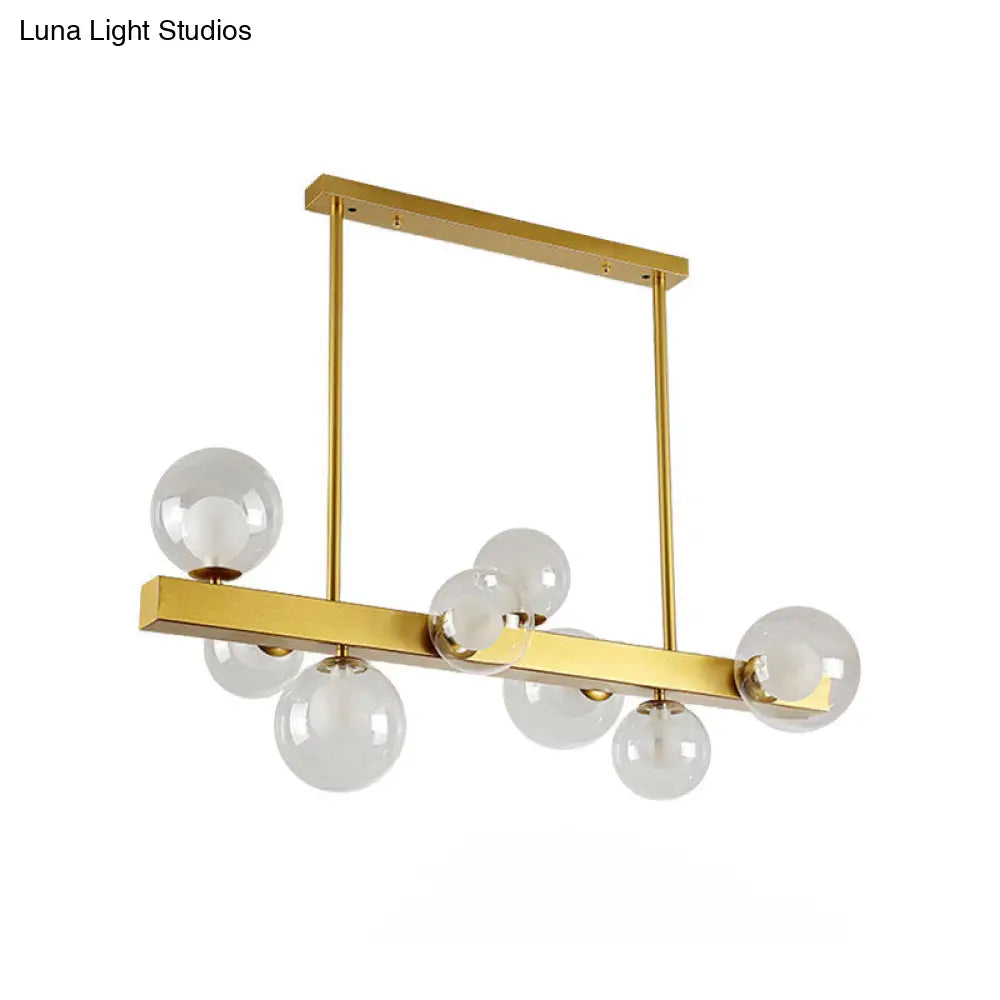 Gold Finish Chandelier With Orb Shade - Post Modern Design 8 Lights Perfect For Dining Room