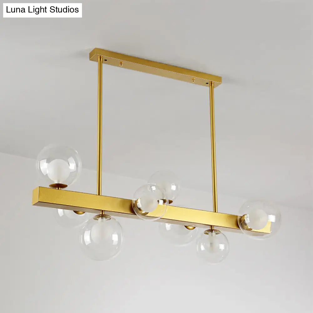 Gold Finish Chandelier With Orb Shade - Post Modern Design 8 Lights Perfect For Dining Room