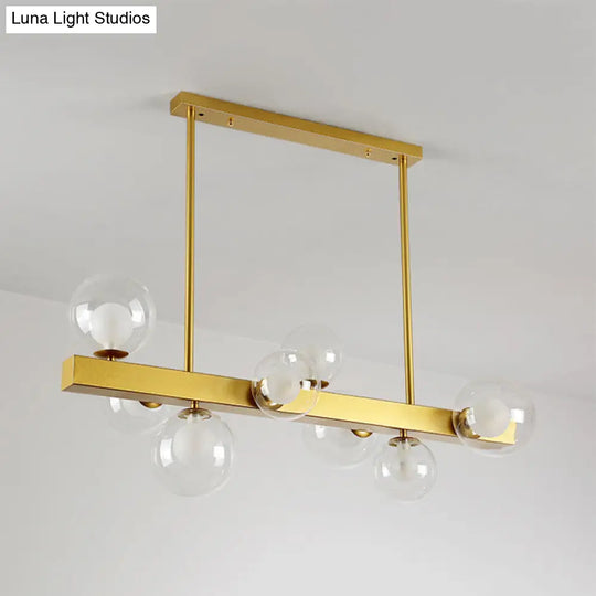 Gold Finish Chandelier With Orb Shade - Post Modern Design 8 Lights Perfect For Dining Room