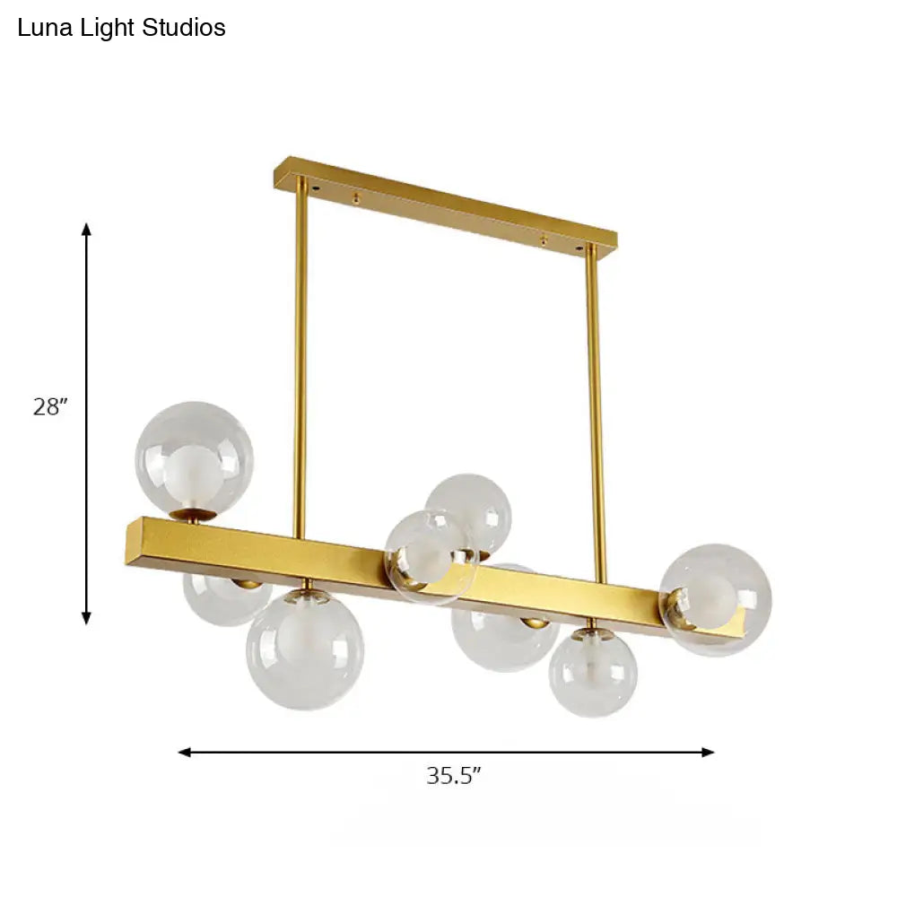 Gold Finish Chandelier With Orb Shade - Post Modern Design 8 Lights Perfect For Dining Room