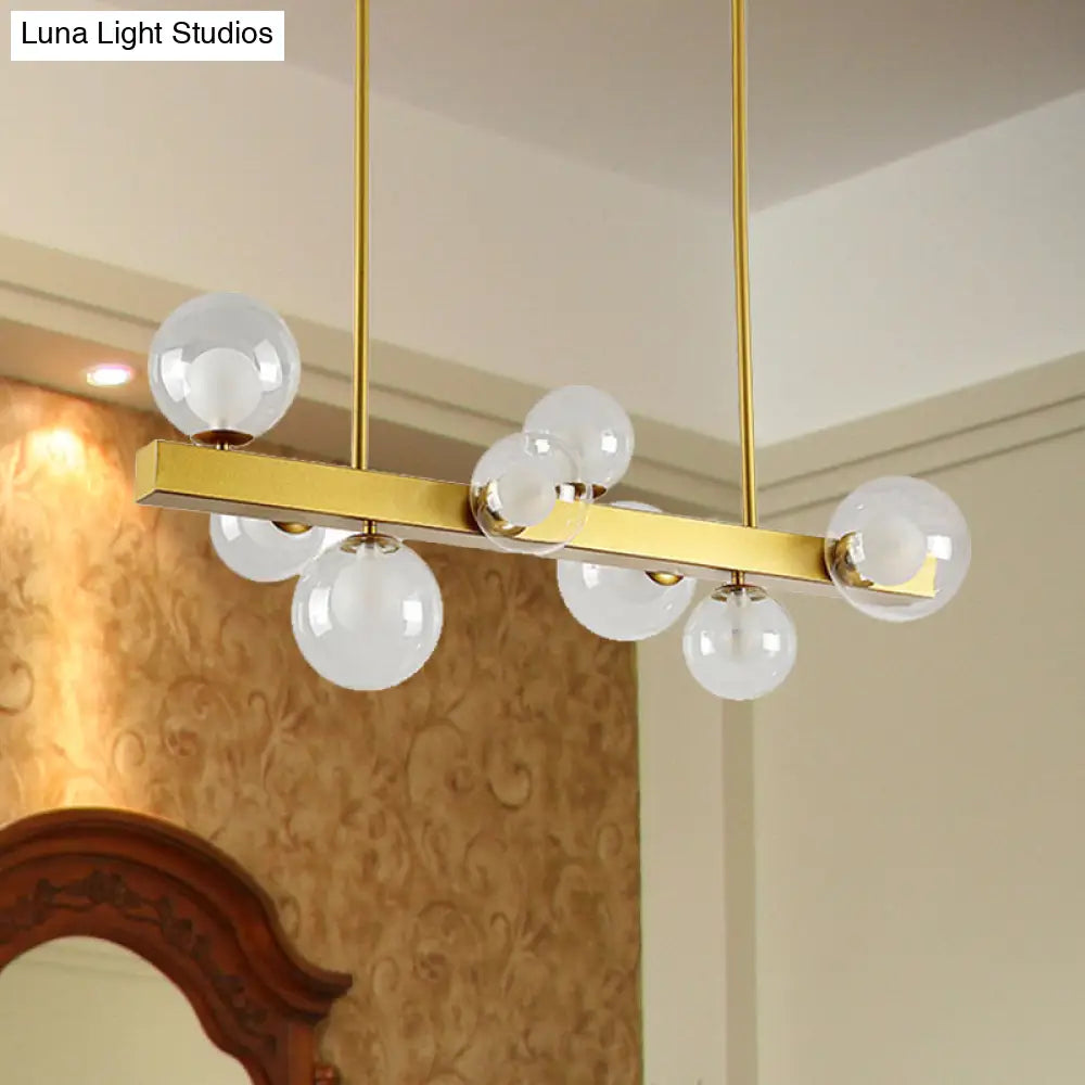 Gold Finish Chandelier With Orb Shade - Post Modern Design 8 Lights Perfect For Dining Room