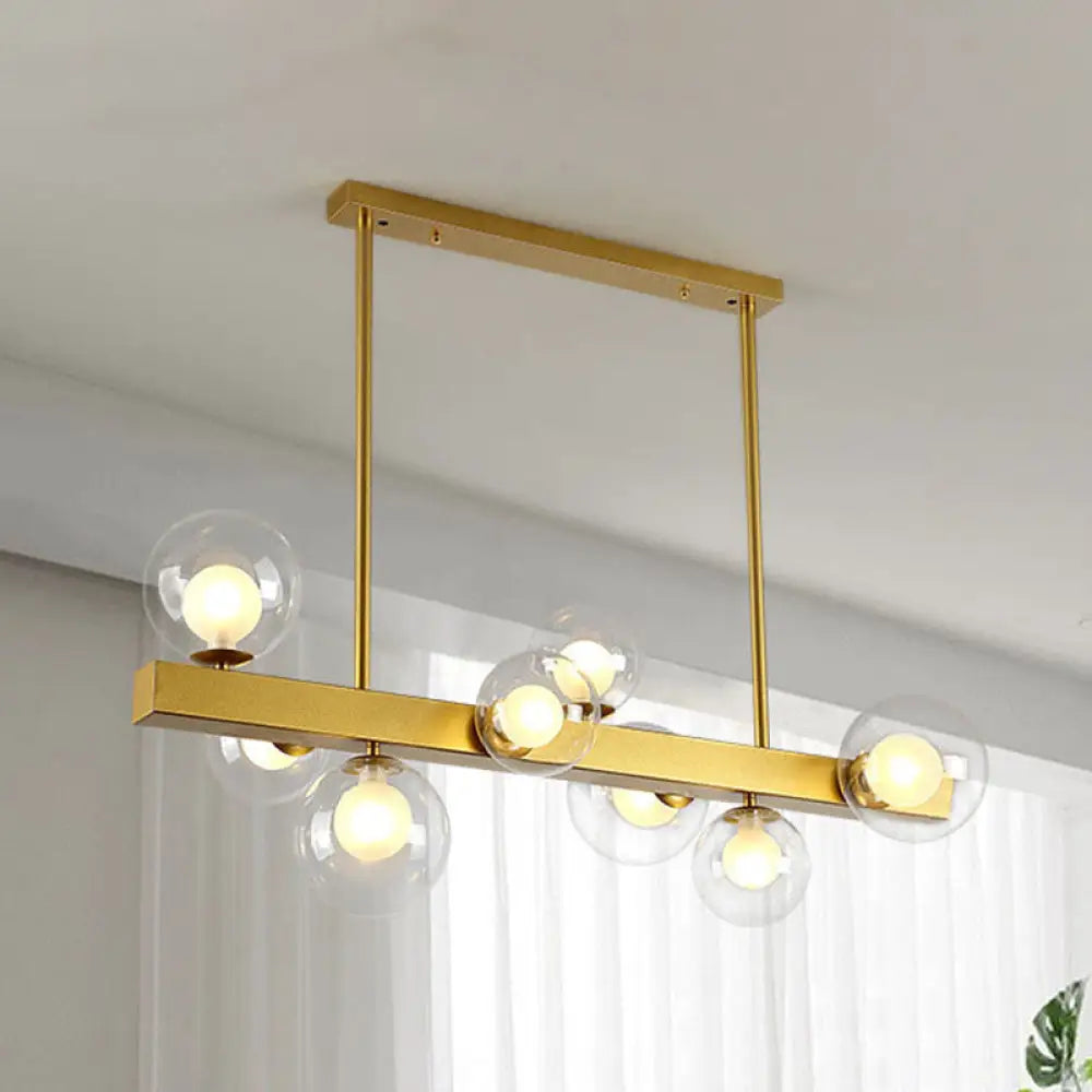 Gold Finish Chandelier With Orb Shade - Post Modern Design 8 Lights Perfect For Dining Room Clear