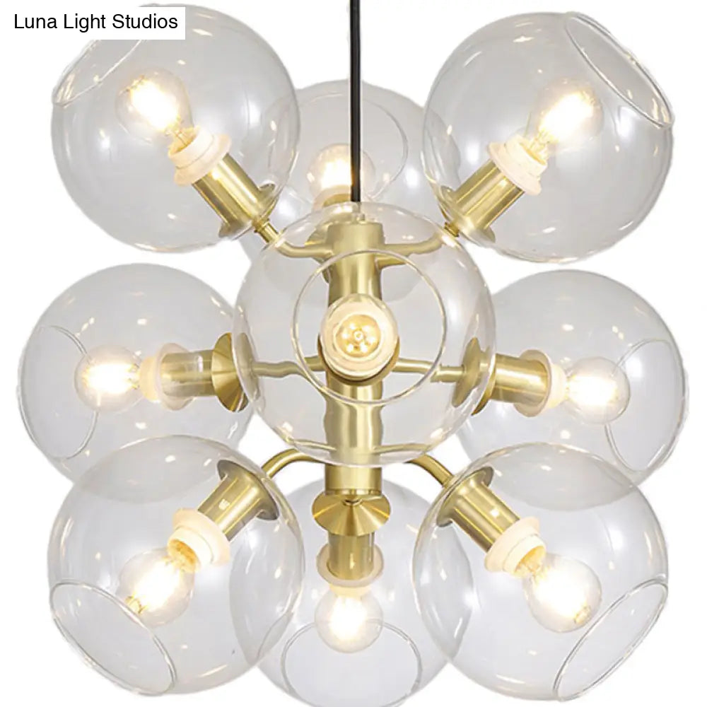 Gold Finish Clear Glass Grape Mini Chandelier With 9 Heads - Post Modern Ceiling Drop Light