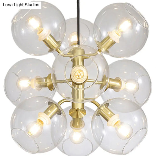 Gold Finish Clear Glass Grape Mini Chandelier With 9 Heads - Post Modern Ceiling Drop Light