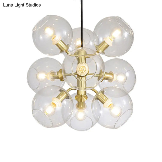 Gold Finish Clear Glass Grape Mini Chandelier With 9 Heads - Post Modern Ceiling Drop Light