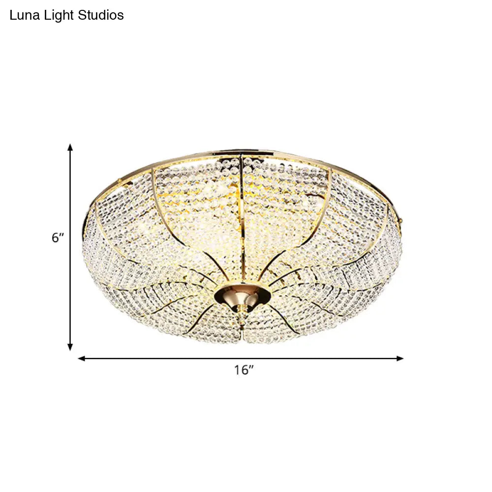 Gold Finish Crystal Ceiling Mounted Led Flush Mount Lamp For Simple Style Living Room