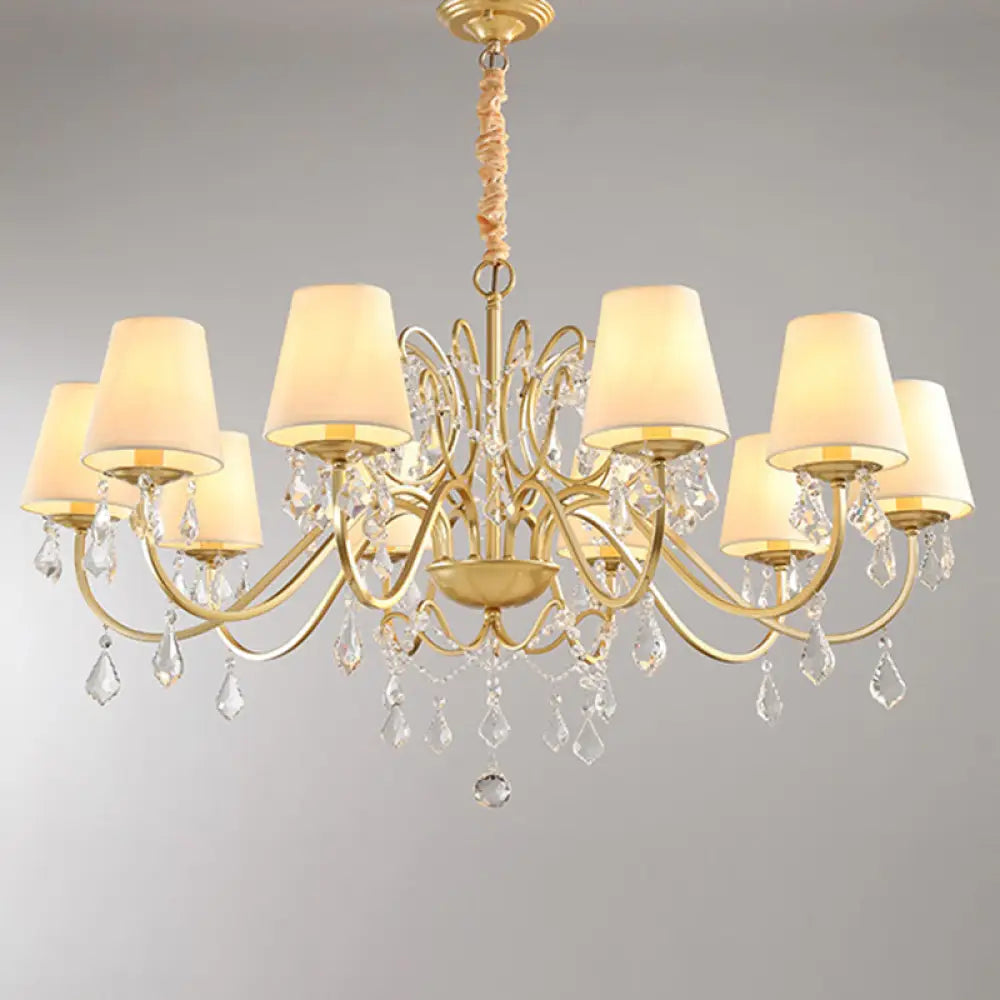 Gold Finish Crystal Chandelier Light: Elegant Dining Room Lighting Fixture 10 / With Shade