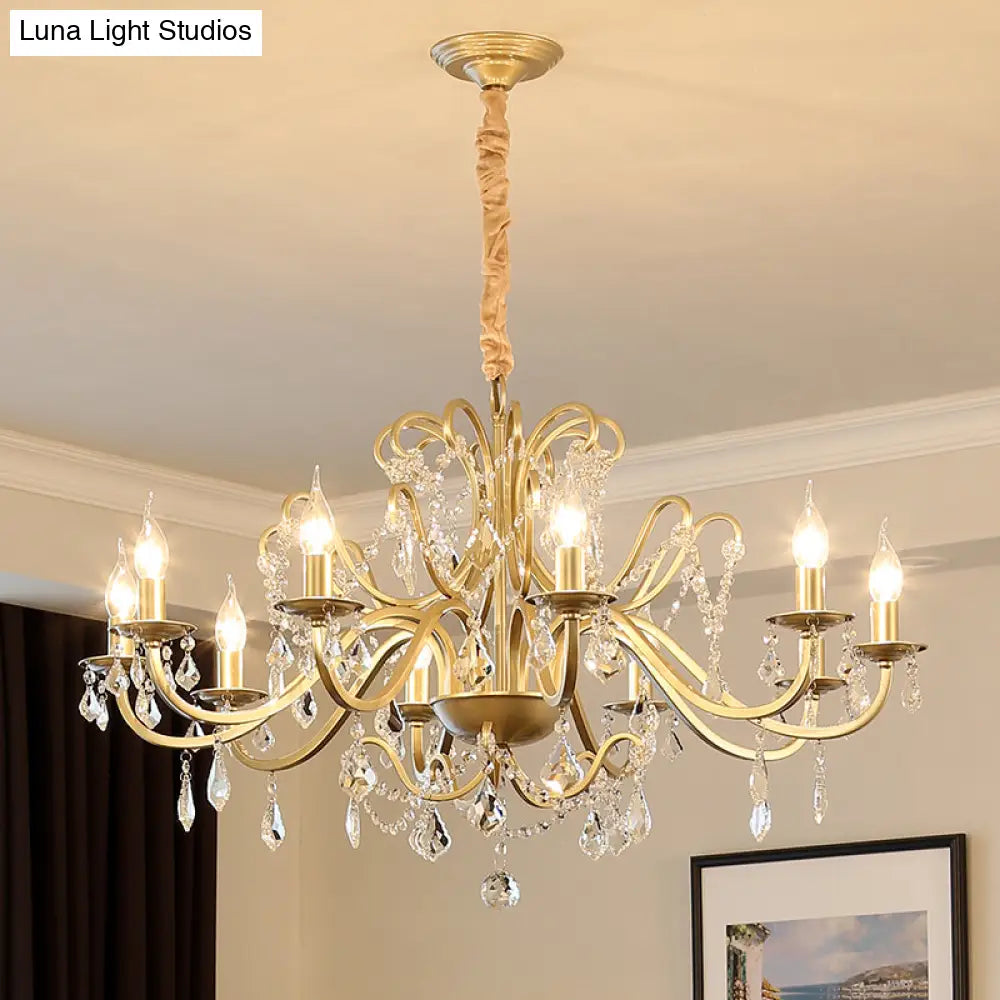 Gold Finish Crystal Chandelier Light: Elegant Dining Room Lighting Fixture