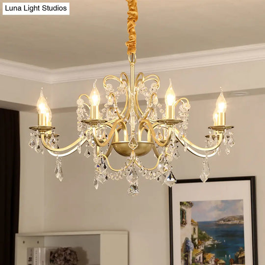 Gold Finish Crystal Chandelier Light: Elegant Dining Room Lighting Fixture