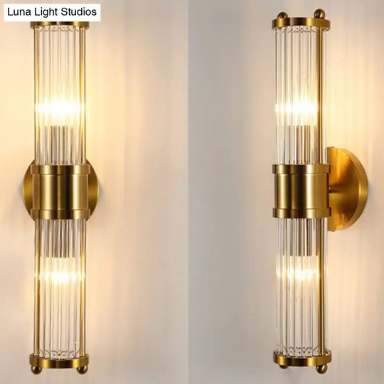 Gold Finish Crystal Led Bathroom Vanity Lights - 2 Head Wall Mount Lamp For Indoor Lighting