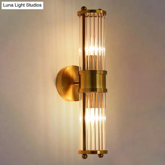 Gold Finish Crystal Led Bathroom Vanity Lights - 2 Head Wall Mount Lamp For Indoor Lighting