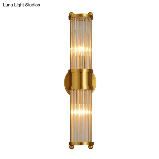 Gold Finish Crystal Led Bathroom Vanity Lights - 2 Head Wall Mount Lamp For Indoor Lighting