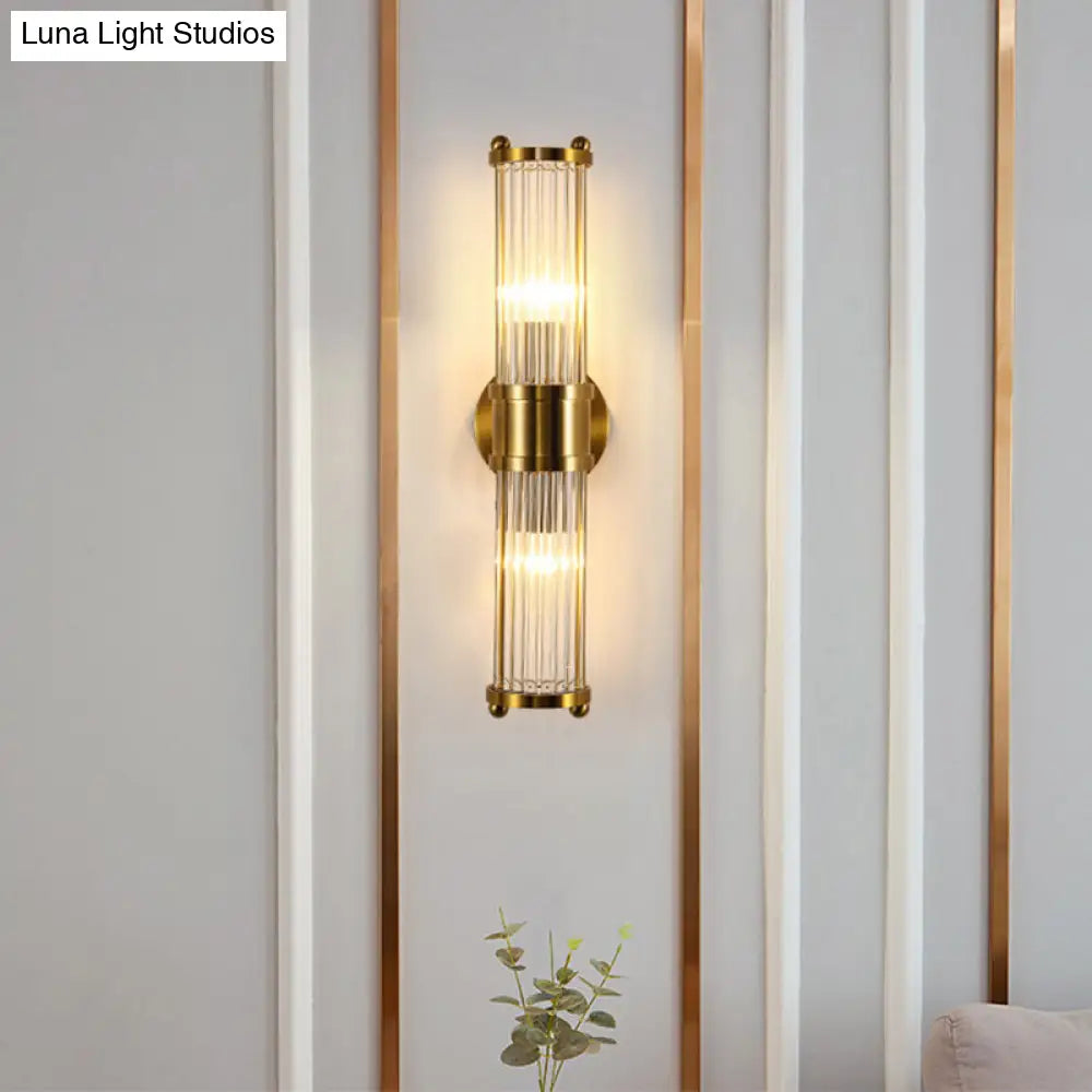 Gold Finish Crystal Led Bathroom Vanity Lights - 2 Head Wall Mount Lamp For Indoor Lighting