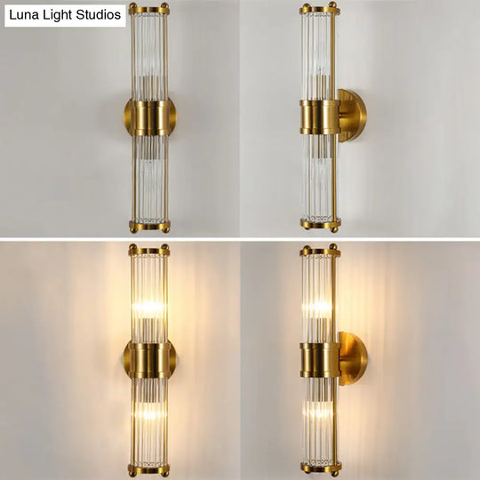 Gold Finish Crystal Led Bathroom Vanity Lights - 2 Head Wall Mount Lamp For Indoor Lighting