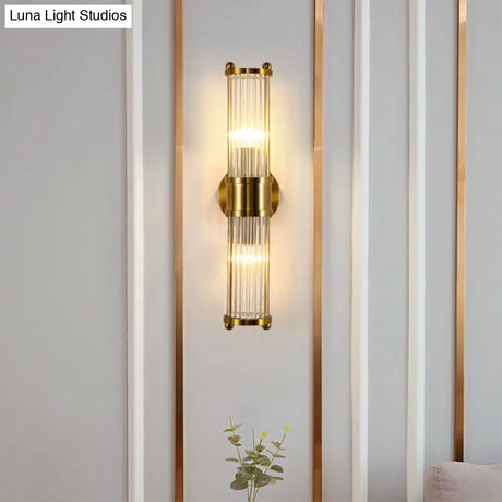 Gold Finish Crystal Led Bathroom Vanity Lights - 2 Head Wall Mount Lamp For Indoor Lighting