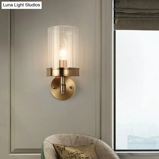 Gold Finish Cup Shaped Wall Sconce With Clear Glass - 1 Head Light For Simplicity