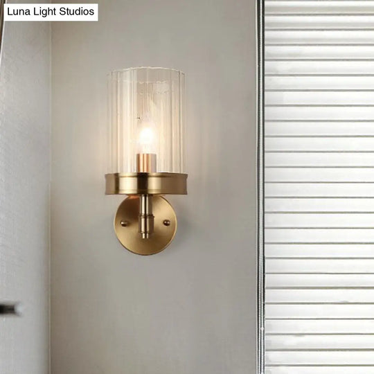 Gold Finish Cup Shaped Wall Sconce With Clear Glass - 1 Head Light For Simplicity