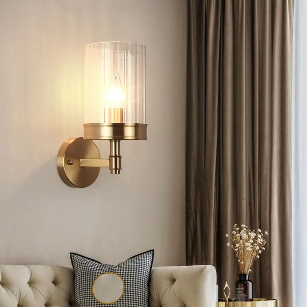 Gold Finish Cup Shaped Wall Sconce With Clear Glass - 1 Head Light For Simplicity