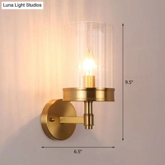 Gold Finish Cup Shaped Wall Sconce With Clear Glass - 1 Head Light For Simplicity