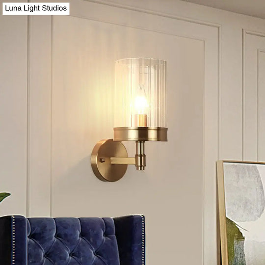 Gold Finish Cup Shaped Wall Sconce With Clear Glass - 1 Head Light For Simplicity