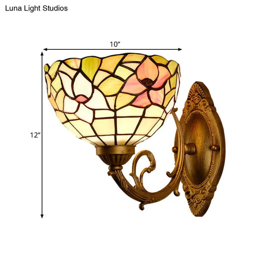 Gold Finish Cut Glass Flower Wall Lamp With Curved Arm