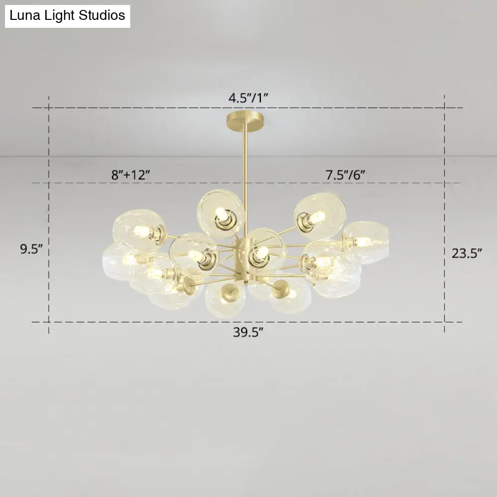 Gold Finish Dimpled Glass Cup Chandelier - Postmodern Hanging Lamp For Living Room