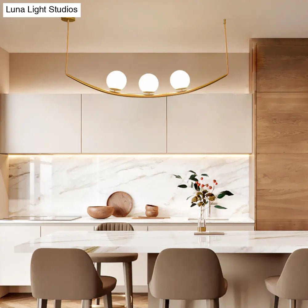 Gold Finish Dining Room Chandelier With Modernist Design And Milk Glass Shade