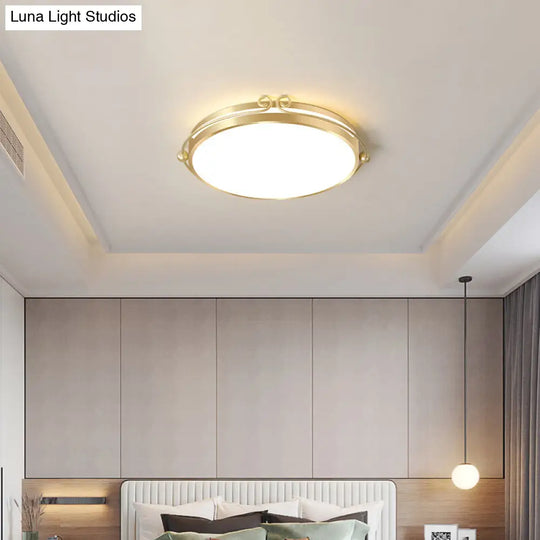 Gold Finish Flush Mount Led Ceiling Lamp With Swirl Decor