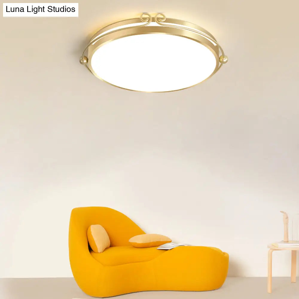 Gold Finish Flush Mount Led Ceiling Lamp With Swirl Decor