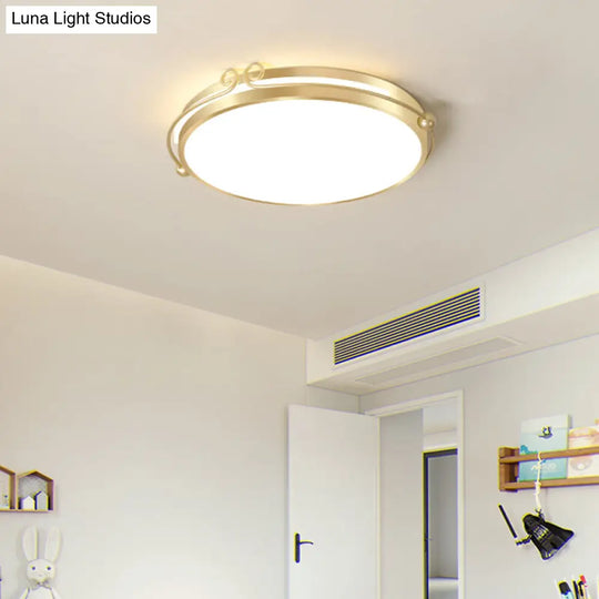 Gold Finish Flush Mount Led Ceiling Lamp With Swirl Decor