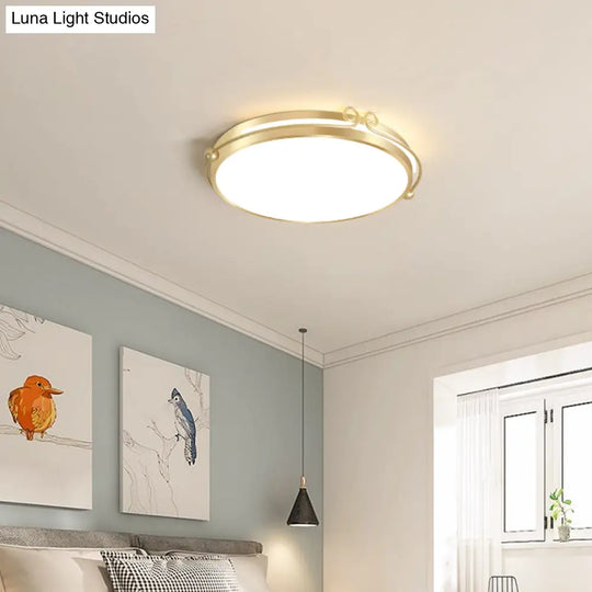 Gold Finish Flush Mount Led Ceiling Lamp With Swirl Decor