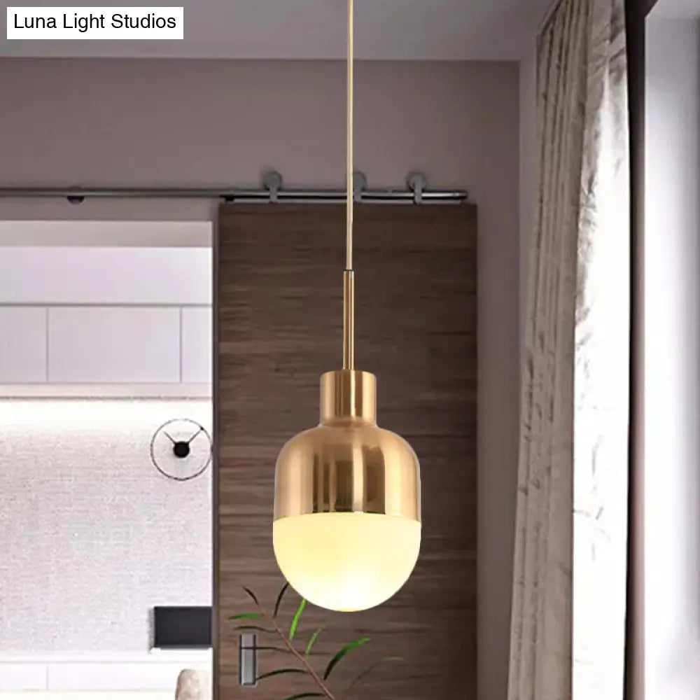 Frosted Glass Capsule Pendulum Light - 1-Light Gold Finish Hanging Pendant For Simple Stylish