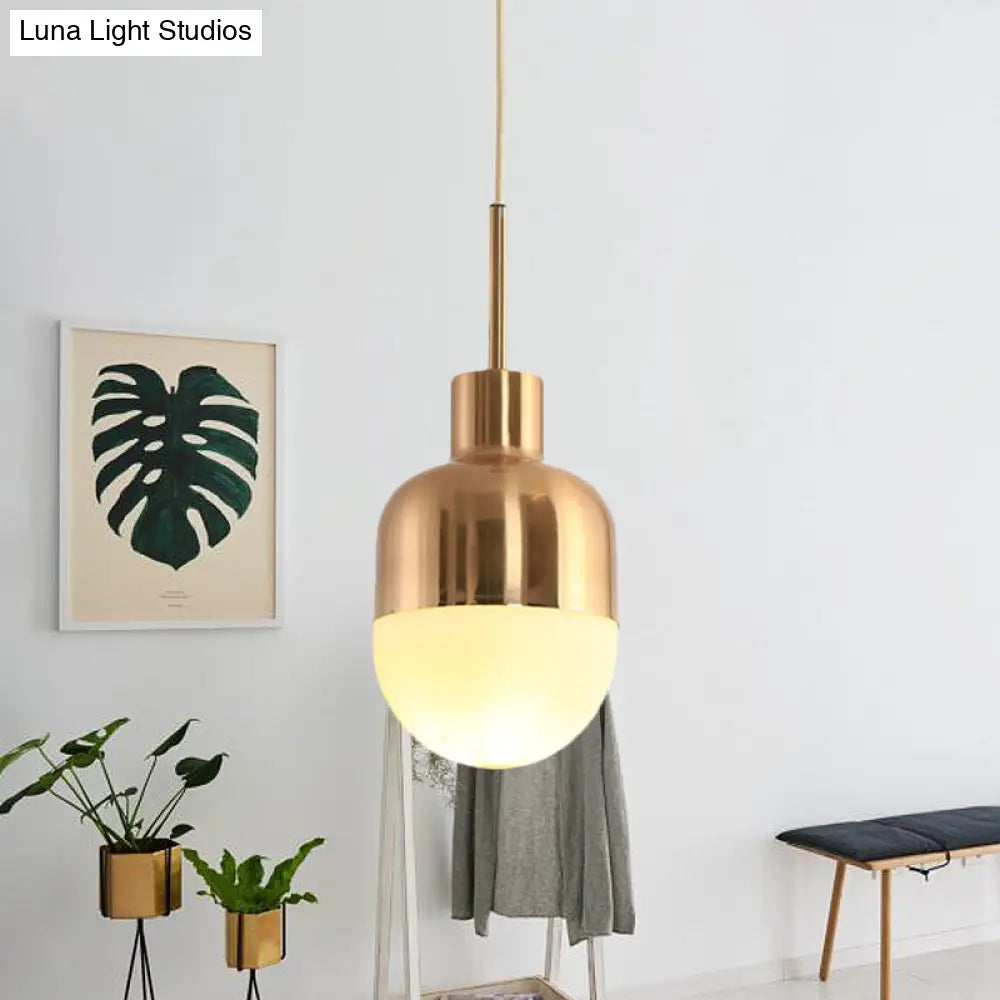 Frosted Glass Capsule Pendulum Light - 1-Light Gold Finish Hanging Pendant For Simple Stylish