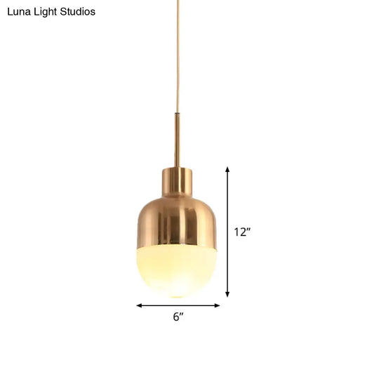 Frosted Glass Capsule Pendulum Light - 1-Light Gold Finish Hanging Pendant For Simple Stylish