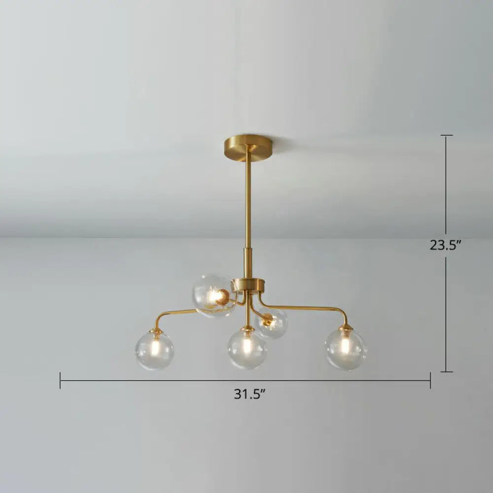 Gold Finish Glass Orb Chandelier - Contemporary Hanging Light For Living Room 5 / Clear