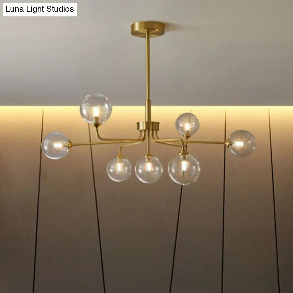 Gold Finish Glass Orb Chandelier - Contemporary Hanging Light For Living Room