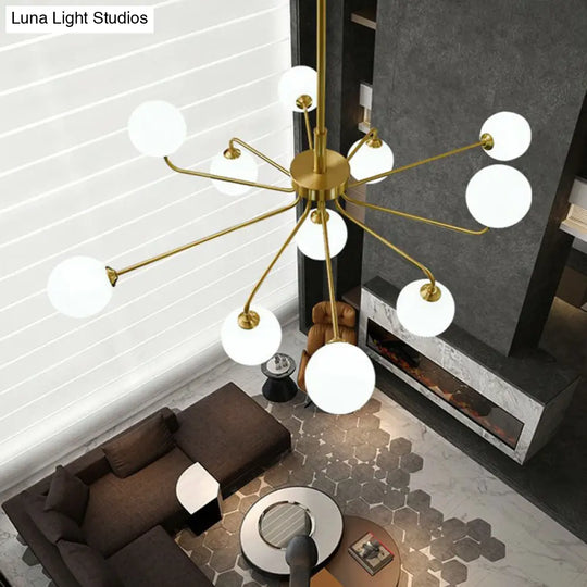 Gold Finish Glass Orb Chandelier - Contemporary Hanging Light For Living Room