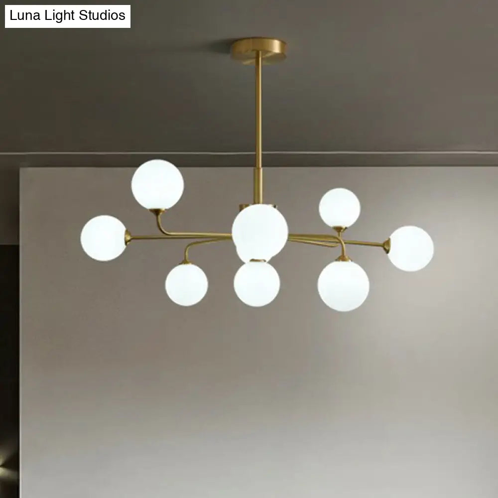 Gold Finish Glass Orb Chandelier - Contemporary Hanging Light For Living Room