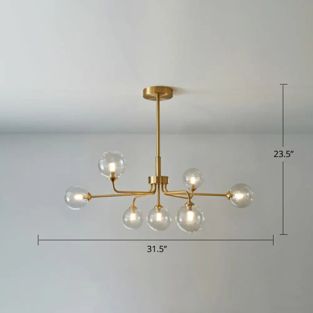 Gold Finish Glass Orb Chandelier - Contemporary Hanging Light For Living Room 7 / Clear