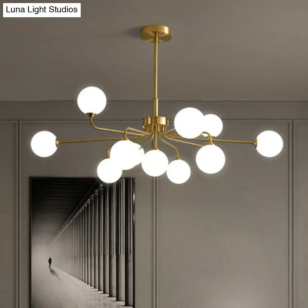 Gold Finish Glass Orb Chandelier - Contemporary Hanging Light For Living Room