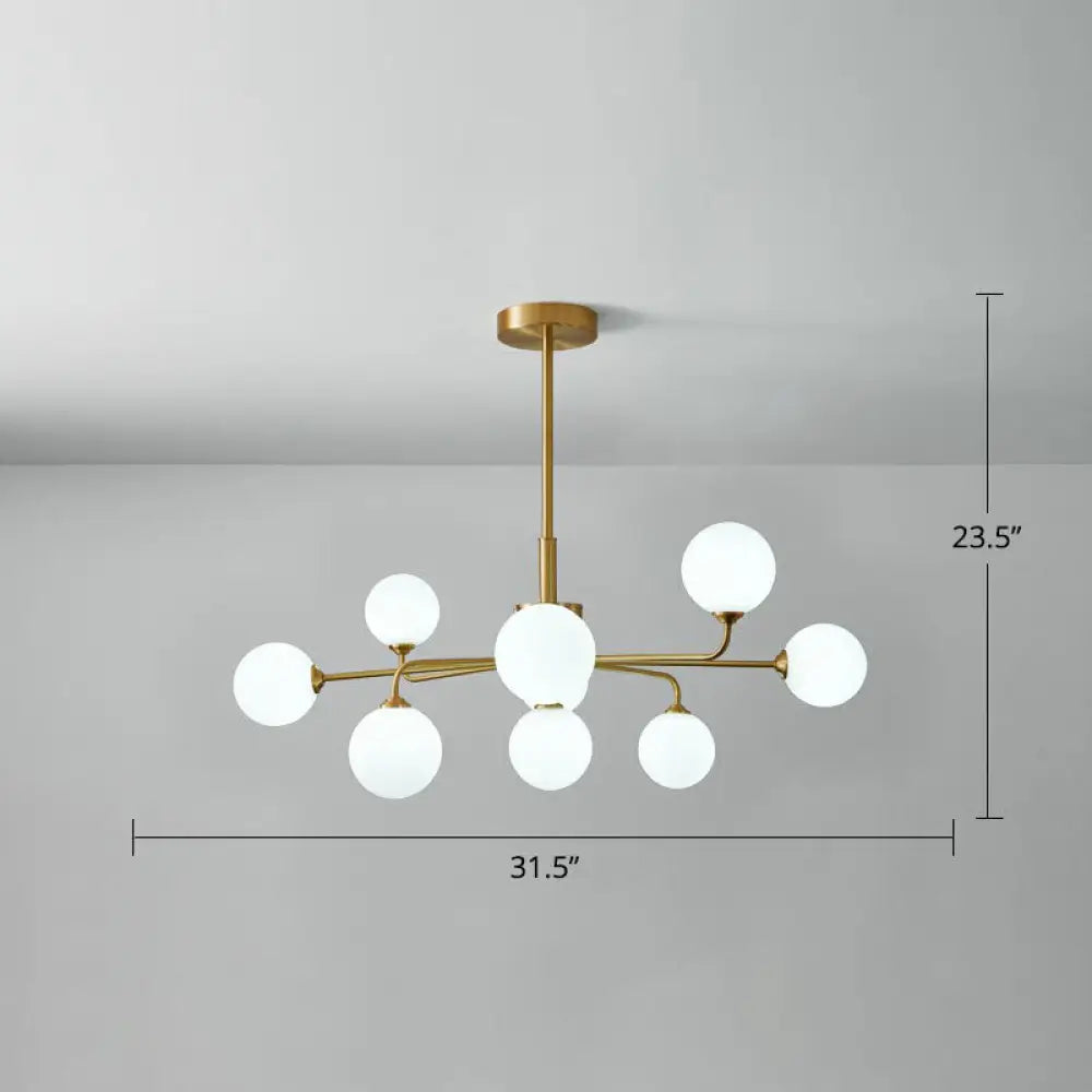 Gold Finish Glass Orb Chandelier - Contemporary Hanging Light For Living Room 9 / Cream