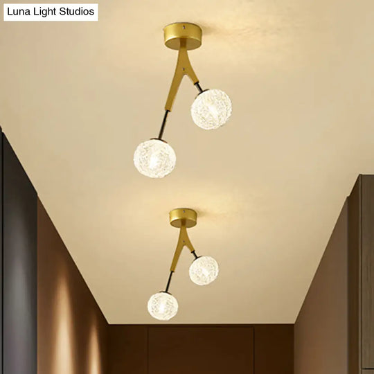 Gold Finish Handwoven Ball Semi Flush Light Fixture - Modern Ceiling Mount