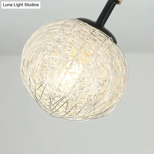 Gold Finish Handwoven Ball Semi Flush Light Fixture - Modern Ceiling Mount